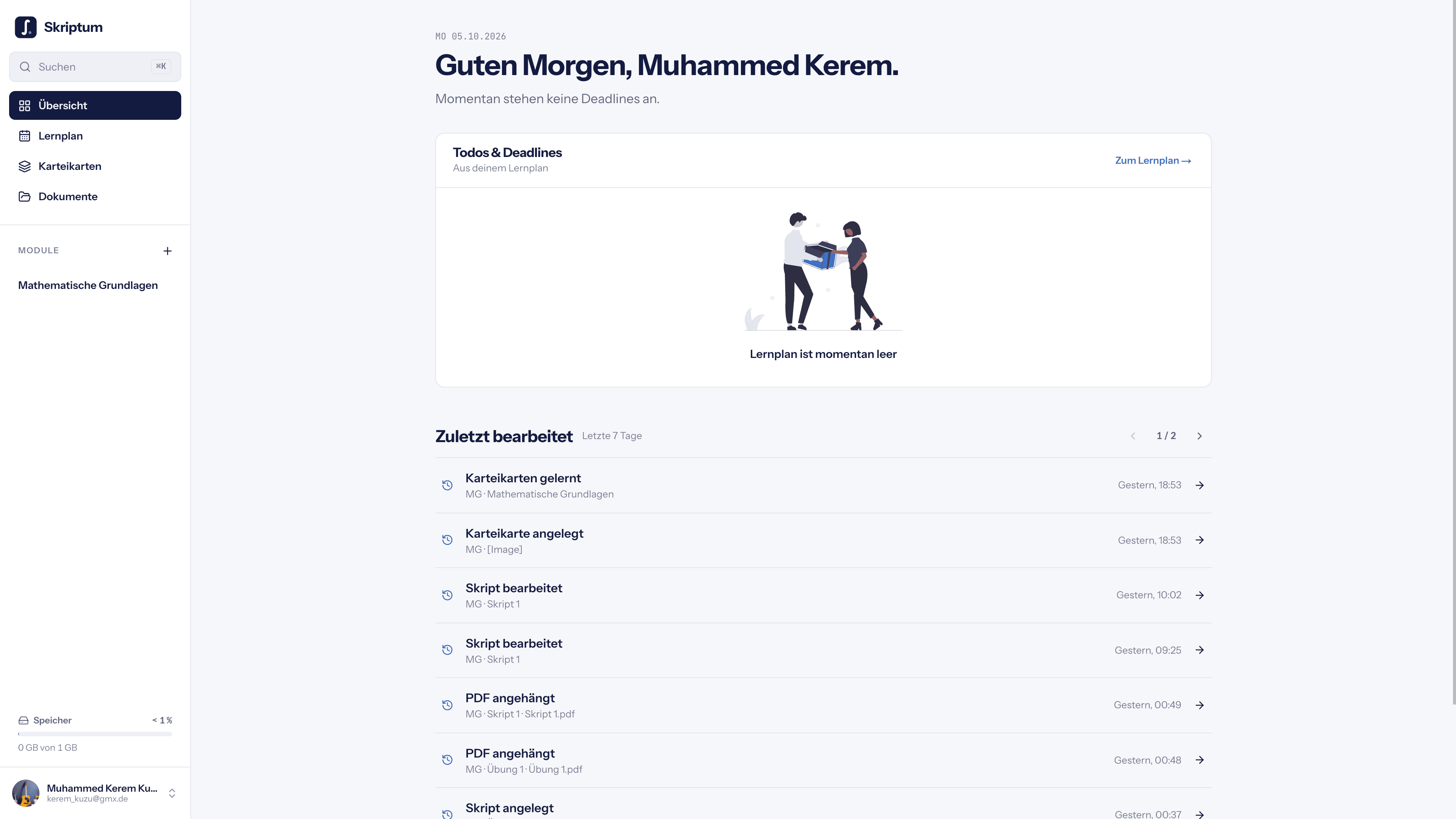 Skriptum Lernplattform Mockup
